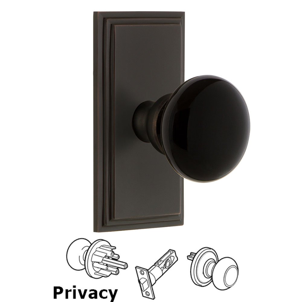 Grandeur Privacy - Carre Rosette with Black Coventry Porcelain Knob in Timeless Bronze