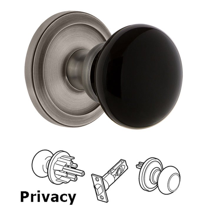 Grandeur Privacy - Circulaire Rosette with Black Coventry Porcelain Knob in Antique Pewter