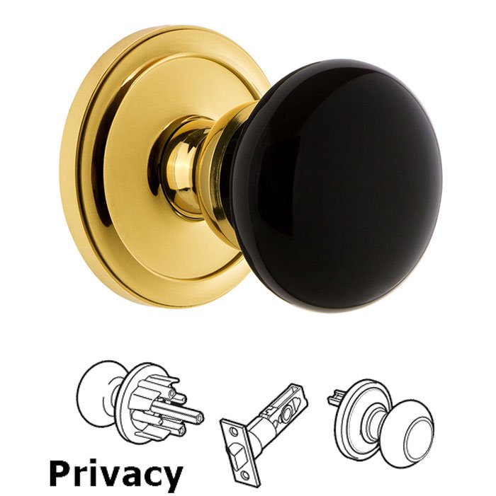 Grandeur Privacy - Circulaire Rosette with Black Coventry Porcelain Knob in Lifetime Brass