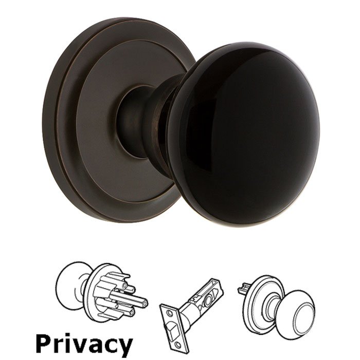 Grandeur Privacy - Circulaire Rosette with Black Coventry Porcelain Knob in Timeless Bronze