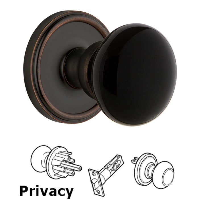 Grandeur Privacy - Georgetown Rosette with Black Coventry Porcelain Knob in Timeless Bronze