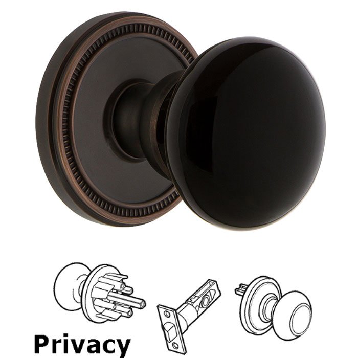 Grandeur Privacy - Soleil Rosette with Black Coventry Porcelain Knob in Timeless Bronze