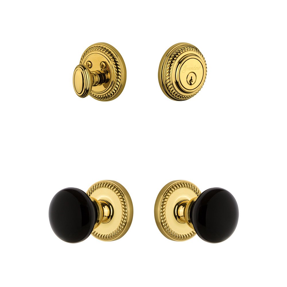 Grandeur Newport Rosette with Coventry Knob and matching Deadbolt in Lifetime Brass