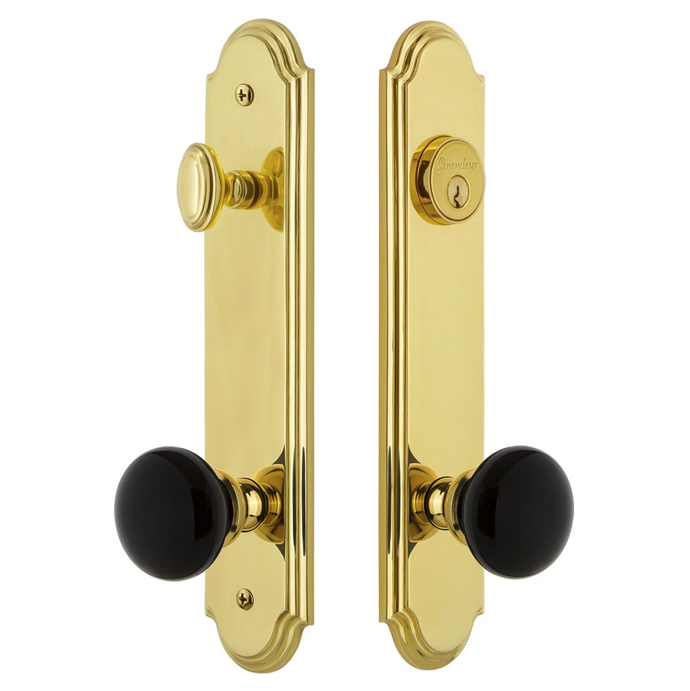 Grandeur Arc Tall Plate Handleset with Coventry Knob in Lifetime Brass