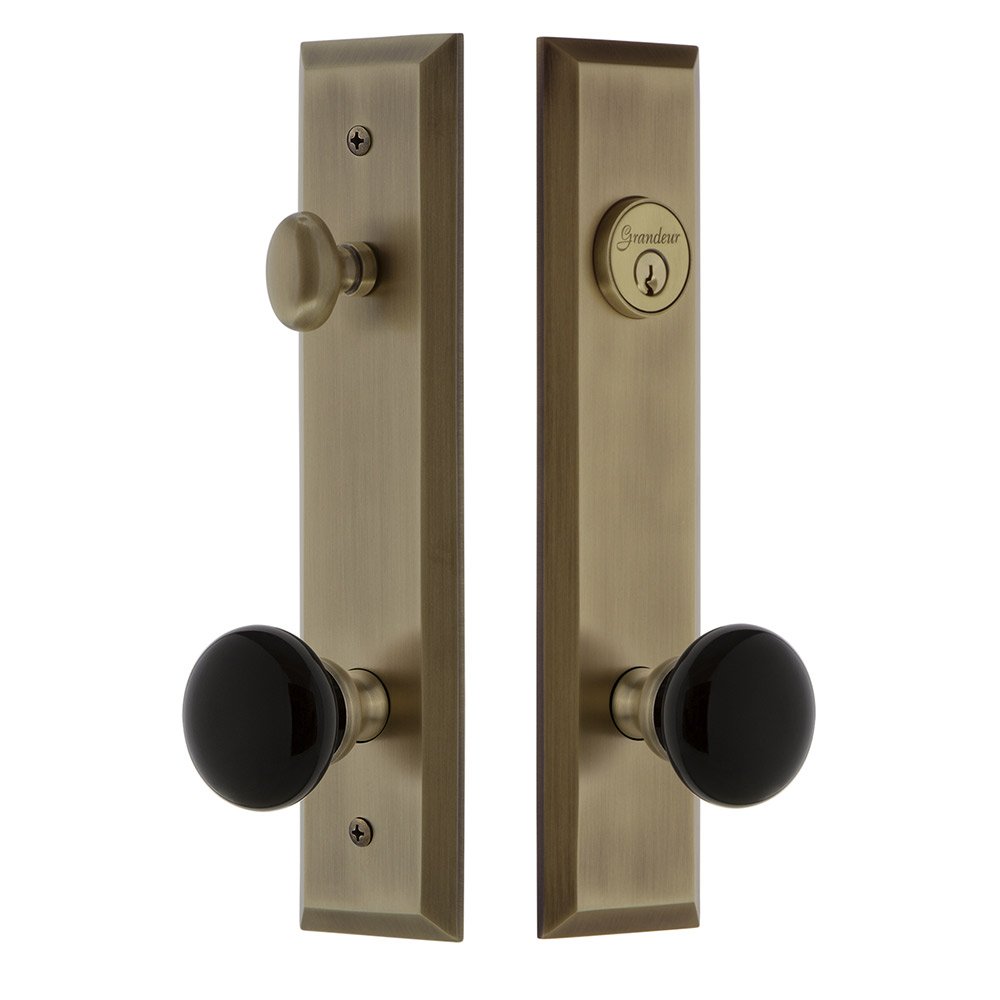 Grandeur Tall Plate Complete Entry Set with Coventry Knob in Vintage Brass