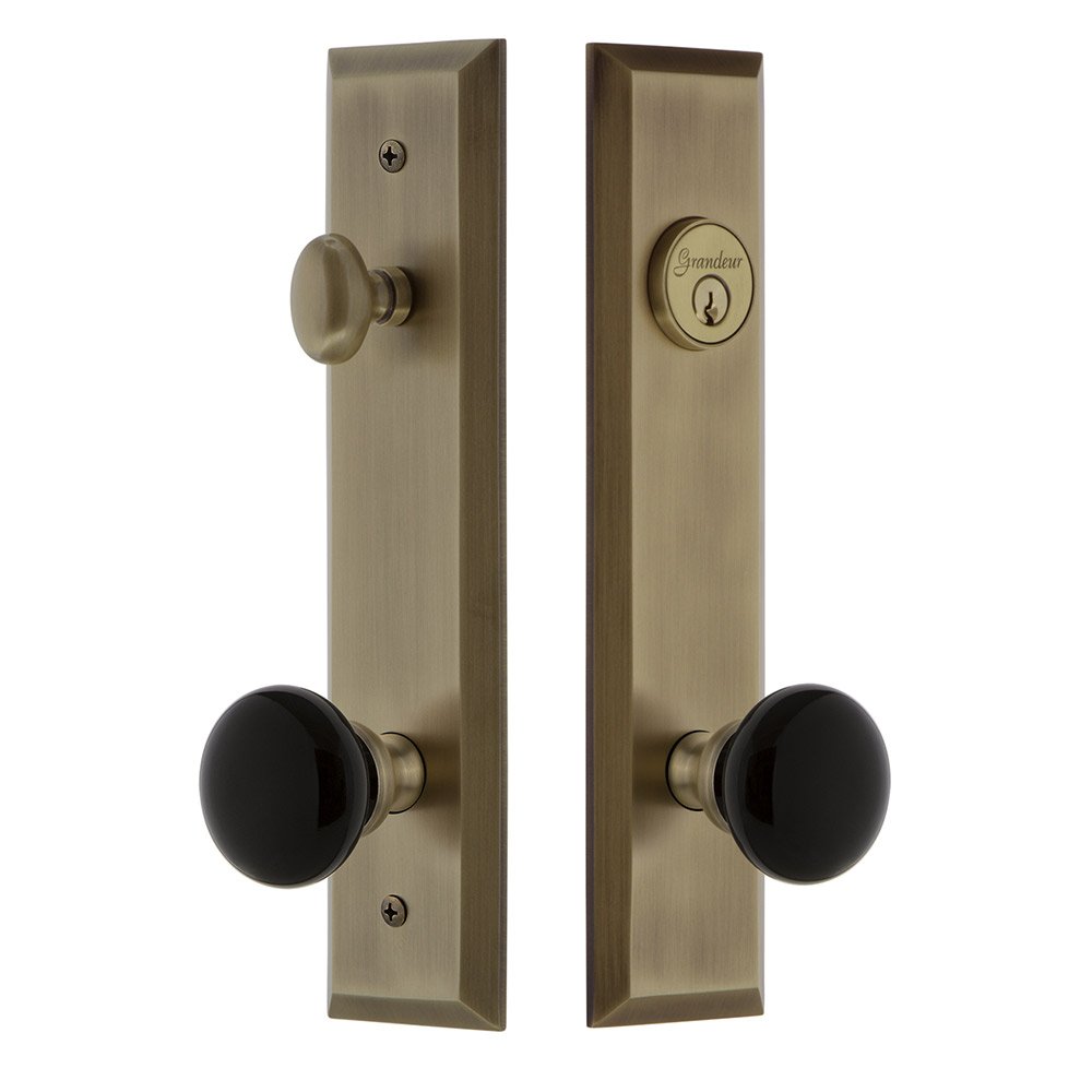 Grandeur Tall Plate Complete Entry Set with Coventry Knob in Vintage Brass