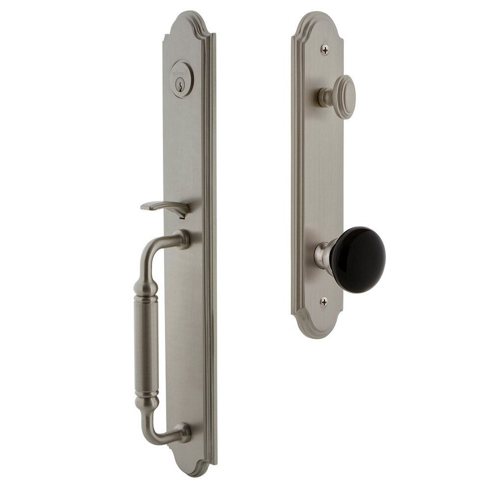 Grandeur Arc One-Piece Handleset with C Grip and Coventry Knob in Satin Nickel
