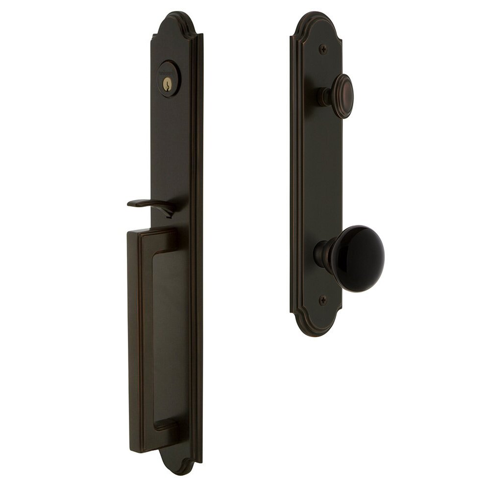 Grandeur Arc One-Piece Handleset with D Grip and Coventry Knob in Timeless Bronze