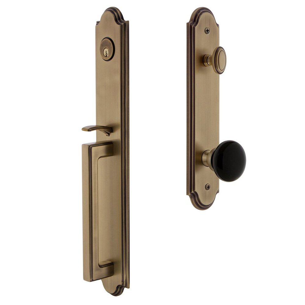 Grandeur Arc One-Piece Handleset with D Grip and Coventry Knob in Vintage Brass