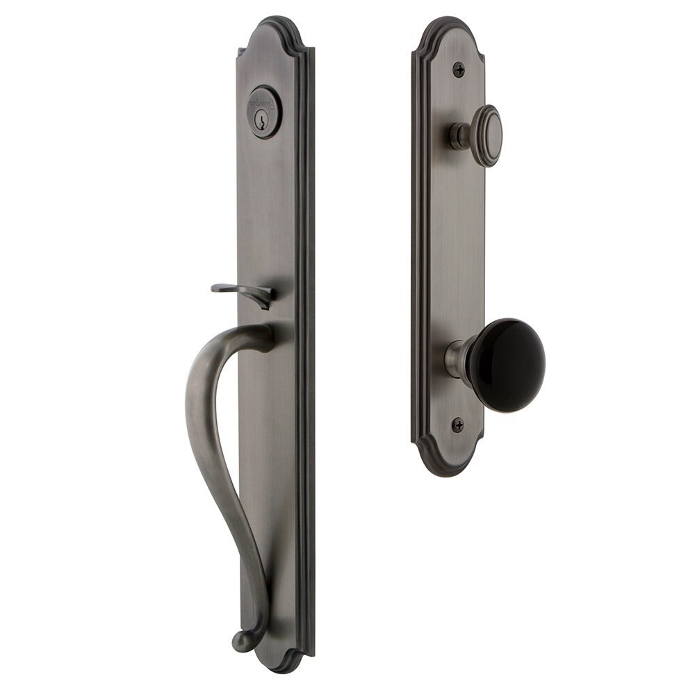 Grandeur Arc One-Piece Handleset with S Grip and Coventry Knob in Antique Pewter