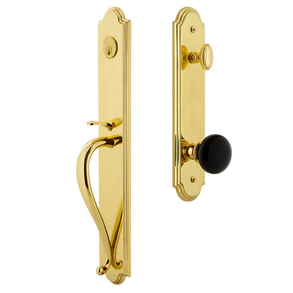 Grandeur Arc One-Piece Handleset with S Grip and Coventry Knob in Lifetime Brass