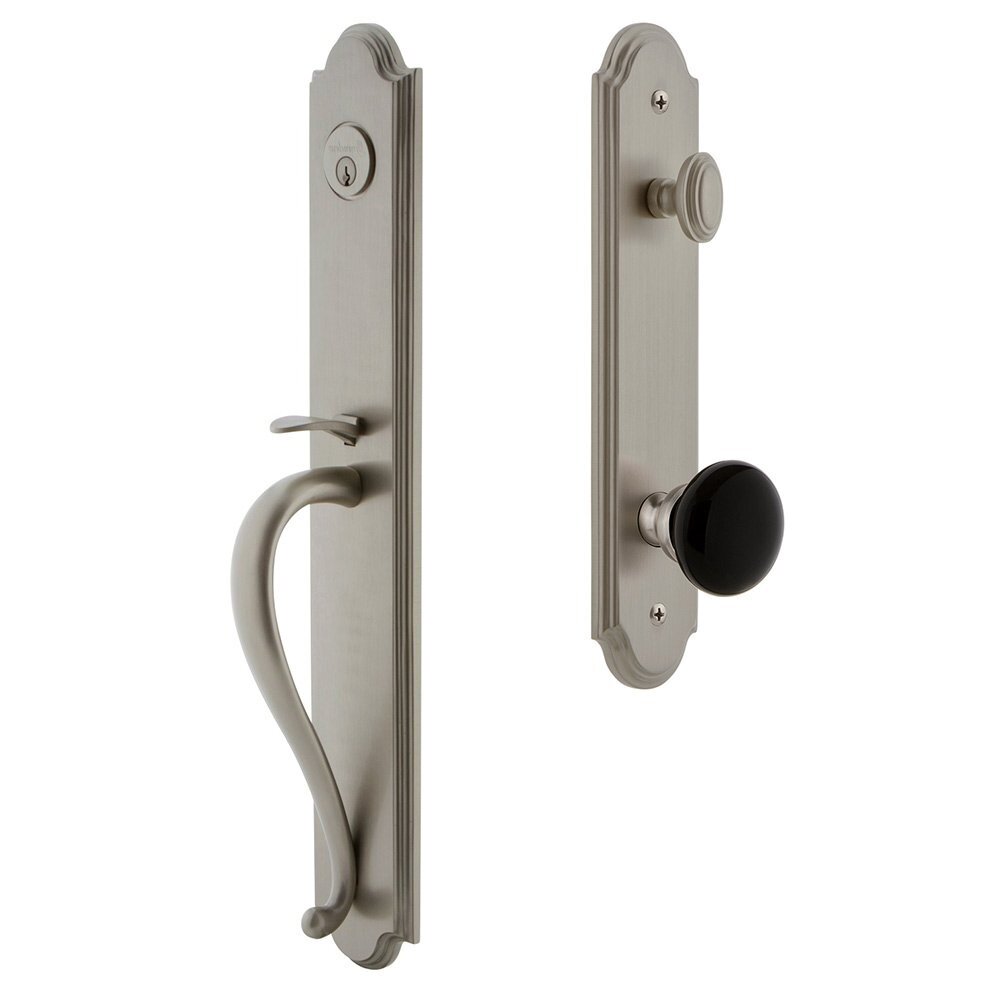 Grandeur Arc One-Piece Handleset with S Grip and Coventry Knob in Satin Nickel