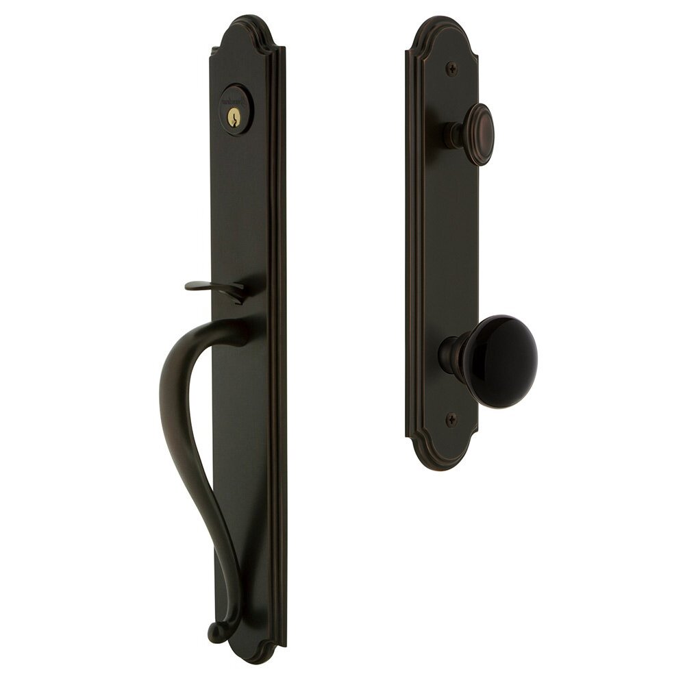 Grandeur Arc One-Piece Handleset with S Grip and Coventry Knob in Timeless Bronze