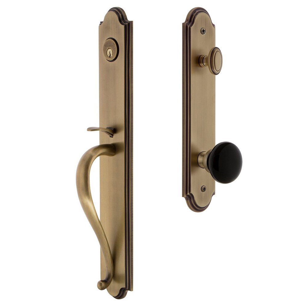Grandeur Arc One-Piece Handleset with S Grip and Coventry Knob in Vintage Brass