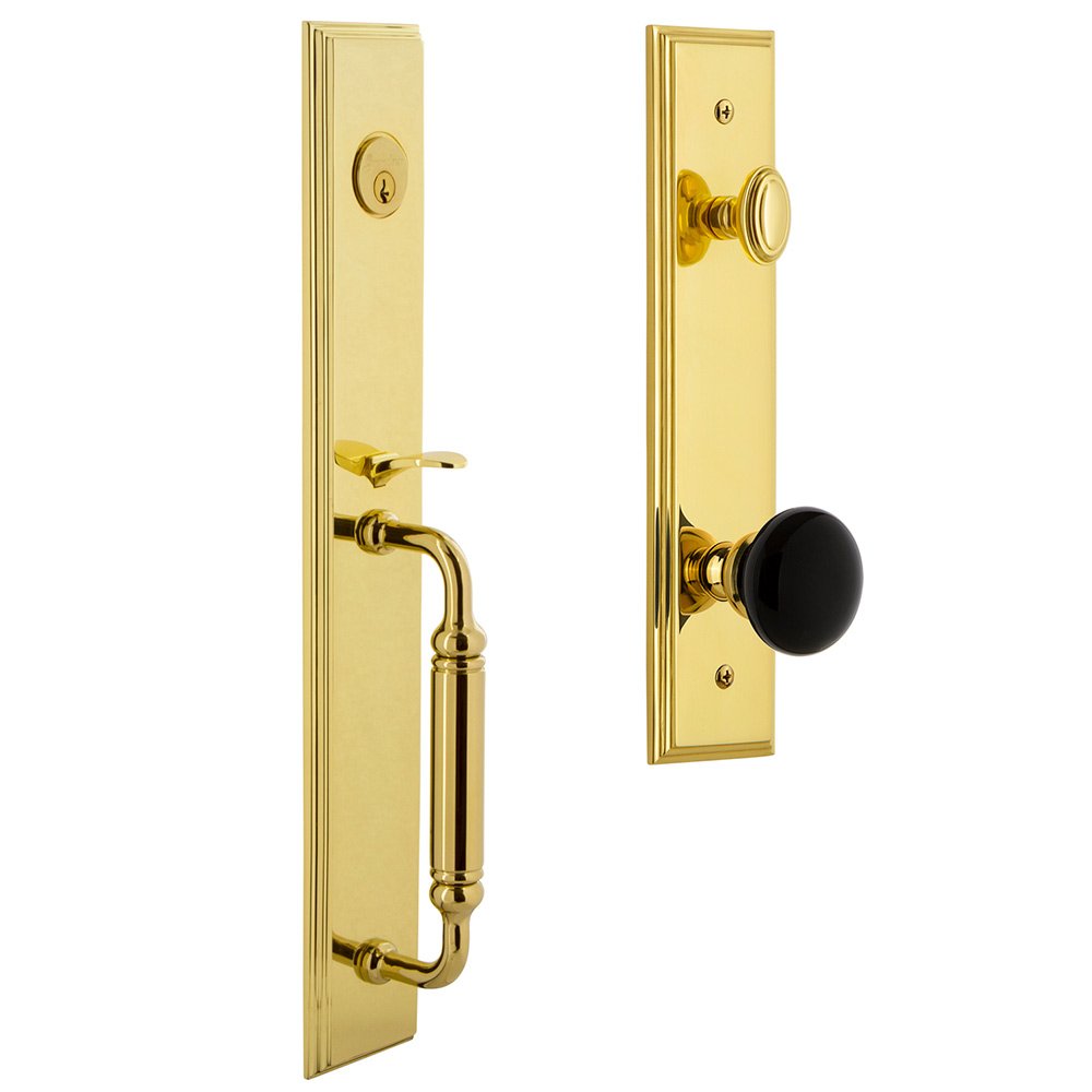 Grandeur One-Piece Handleset with C Grip and Coventry Knob in Lifetime Brass