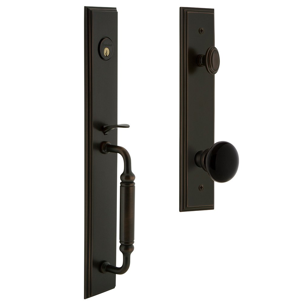 Grandeur One-Piece Handleset with C Grip and Coventry Knob in Timeless Bronze