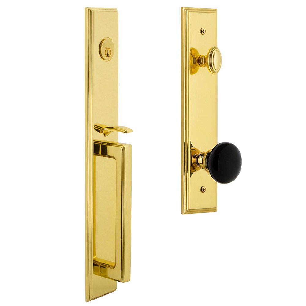 Grandeur One-Piece Handleset with D Grip and Coventry Knob in Lifetime Brass