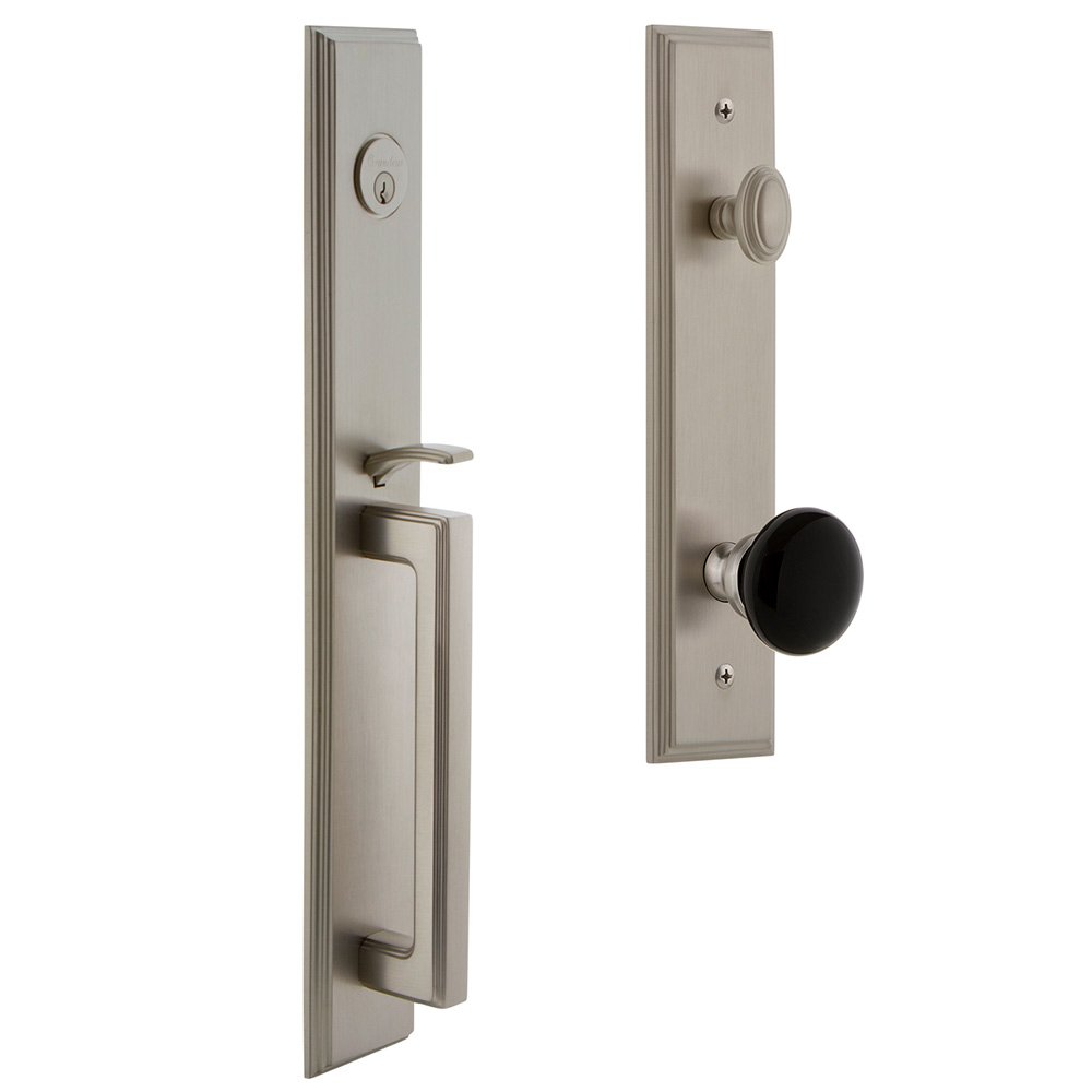 Grandeur One-Piece Handleset with D Grip and Coventry Knob in Satin Nickel