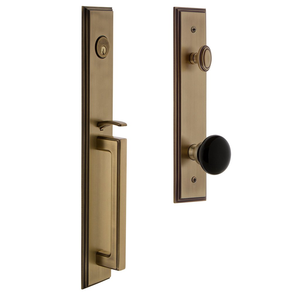 Grandeur One-Piece Handleset with D Grip and Coventry Knob in Vintage Brass