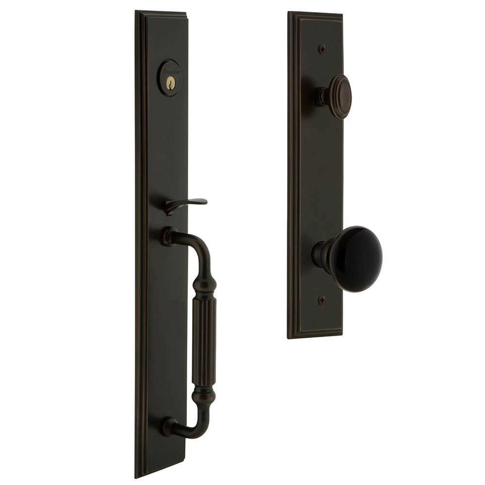 Grandeur One-Piece Handleset with F Grip and Coventry Knob in Timeless Bronze