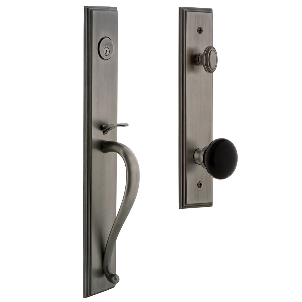 Grandeur One-Piece Handleset with S Grip and Coventry Knob in Antique Pewter