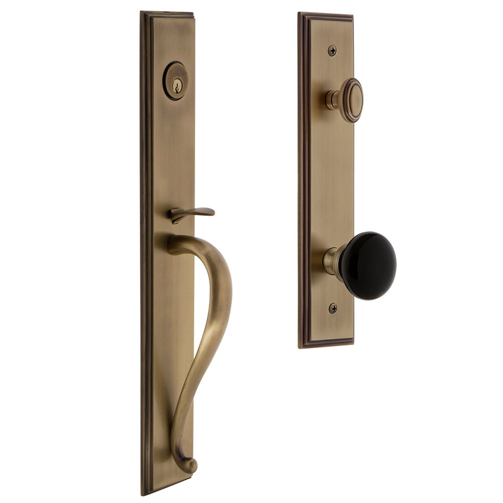 Grandeur One-Piece Handleset with S Grip and Coventry Knob in Vintage Brass