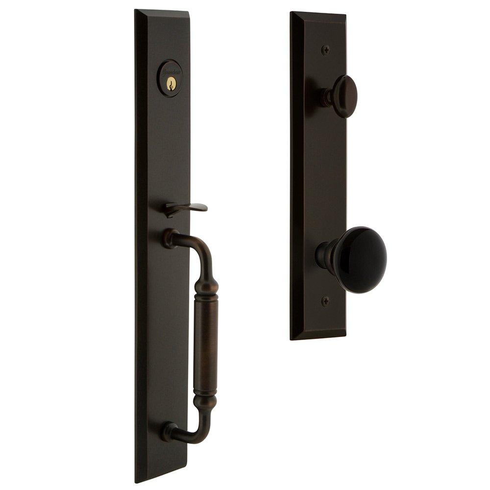 Grandeur One-Piece Handleset with C Grip and Coventry Knob in Timeless Bronze