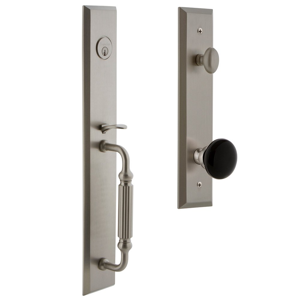 Grandeur One-Piece Handleset with F Grip and Coventry Knob in Satin Nickel