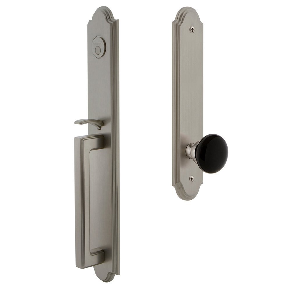 Grandeur Arc One-Piece Dummy Handleset with D Grip and Coventry Knob Satin Nickel