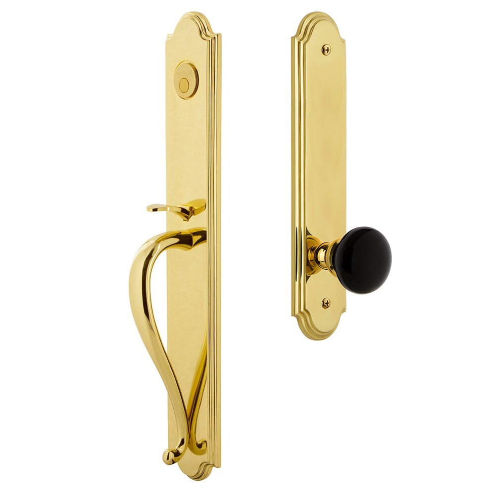 Grandeur Arc One-Piece Dummy Handleset with S Grip and Coventry Knob Lifetime Brass