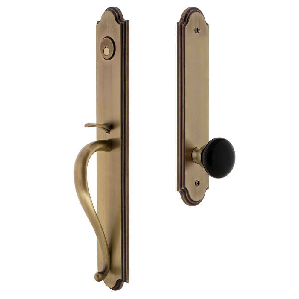 Grandeur Arc One-Piece Dummy Handleset with S Grip and Coventry Knob Vintage Brass