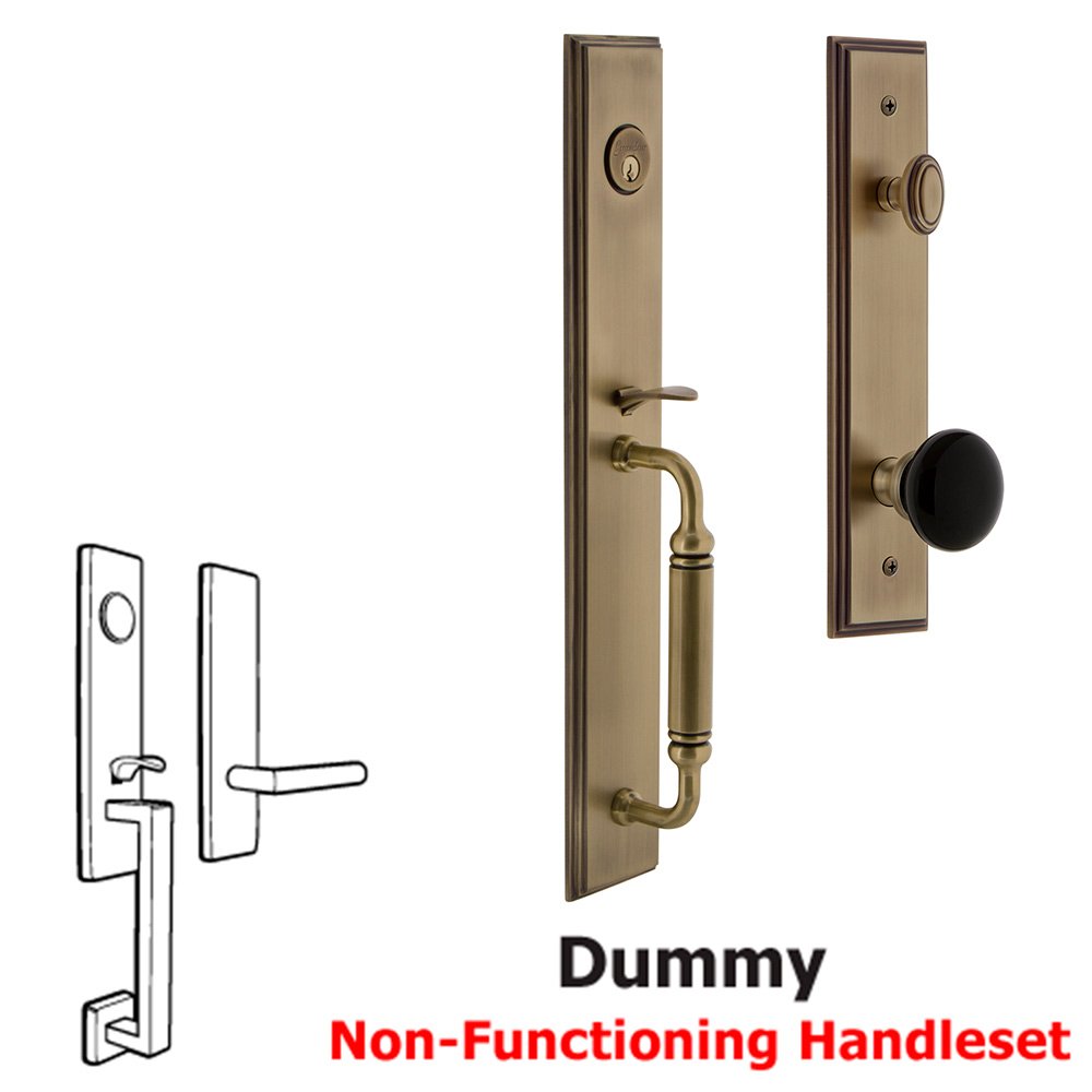 Grandeur One-Piece Dummy Handleset with C Grip and Coventry Knob Vintage Brass