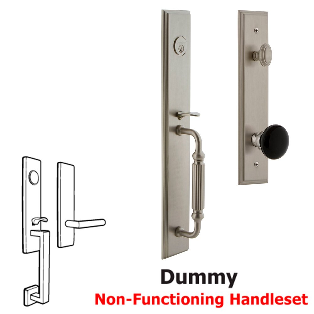 Grandeur One-Piece Dummy Handleset with F Grip and Coventry Knob Satin Nickel
