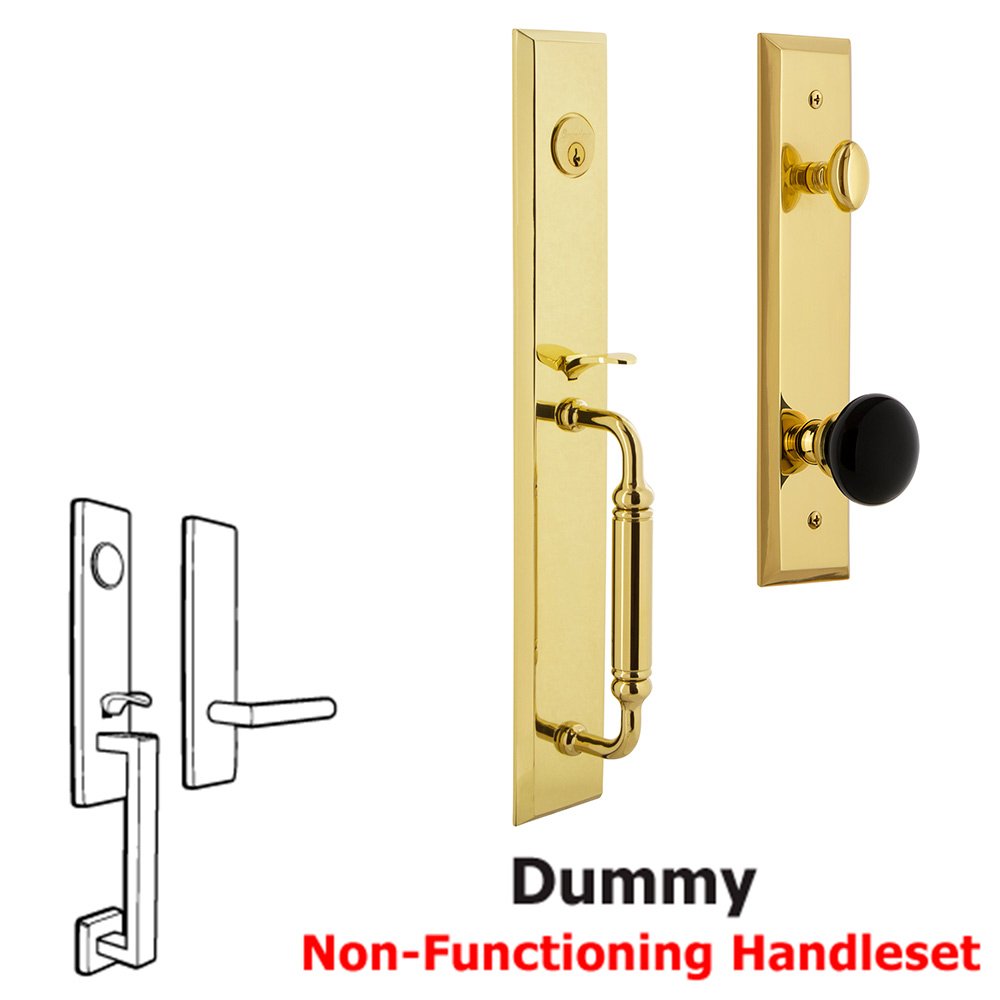 Grandeur One-Piece Dummy Handleset with C Grip and Coventry Knob Lifetime Brass
