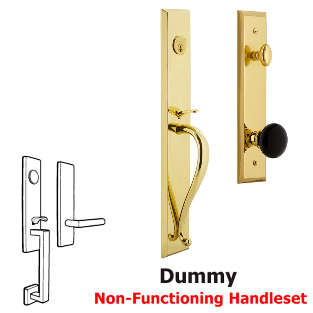 Grandeur One-Piece Dummy Handleset with S Grip and Coventry Knob Lifetime Brass