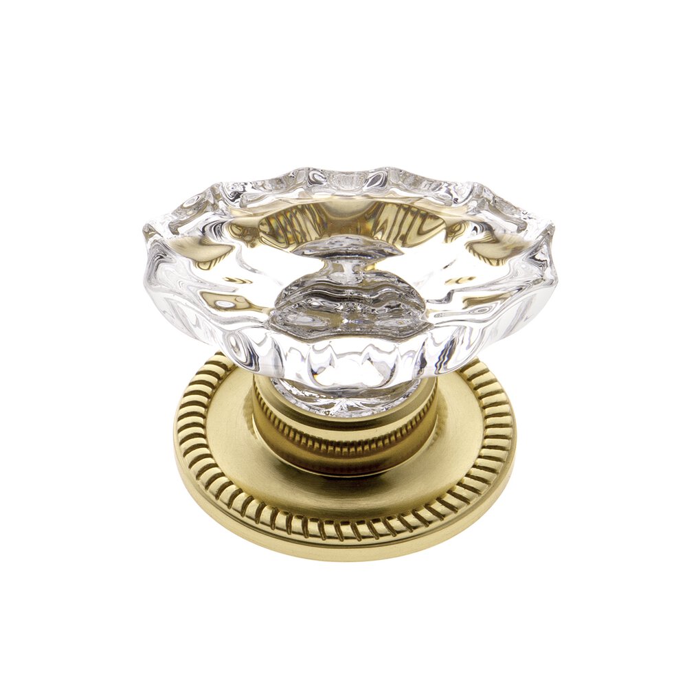 Grandeur Biarritz Crystal 1-3/4" Knob with Newport Rosette in Polished Brass