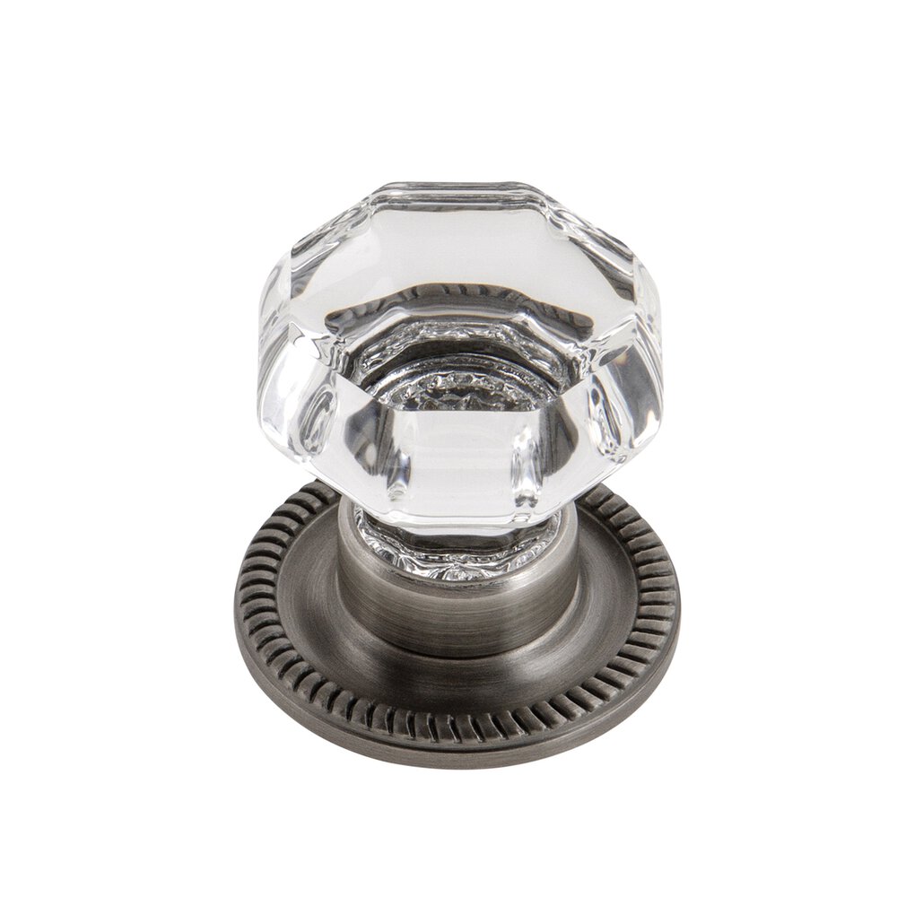 Grandeur Chambord Crystal 1-3/8" Knob with Newport Rosette in Antique Pewter