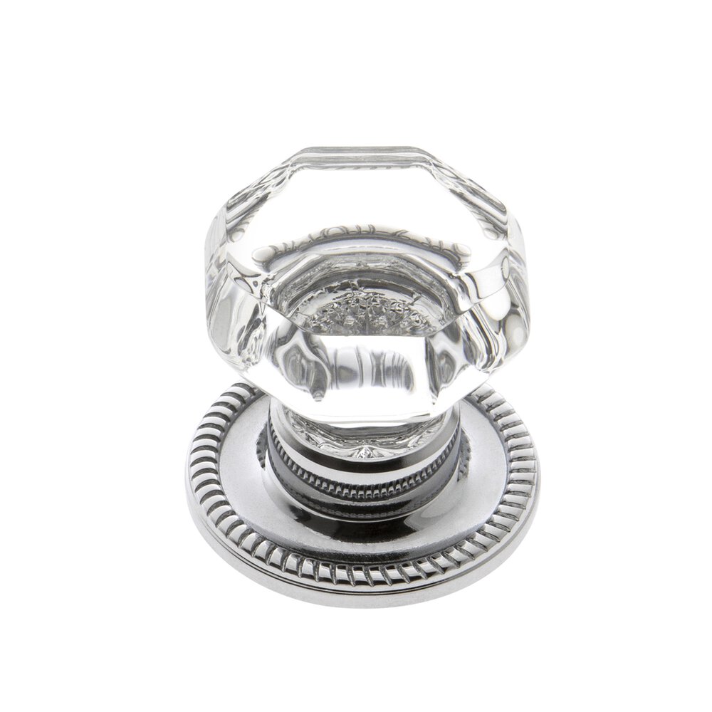 Grandeur Chambord Crystal 1-3/8" Knob with Newport Rosette in Bright Chrome