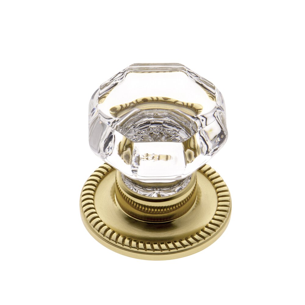 Grandeur Chambord Crystal 1-3/8" Knob with Newport Rosette in Polished Brass