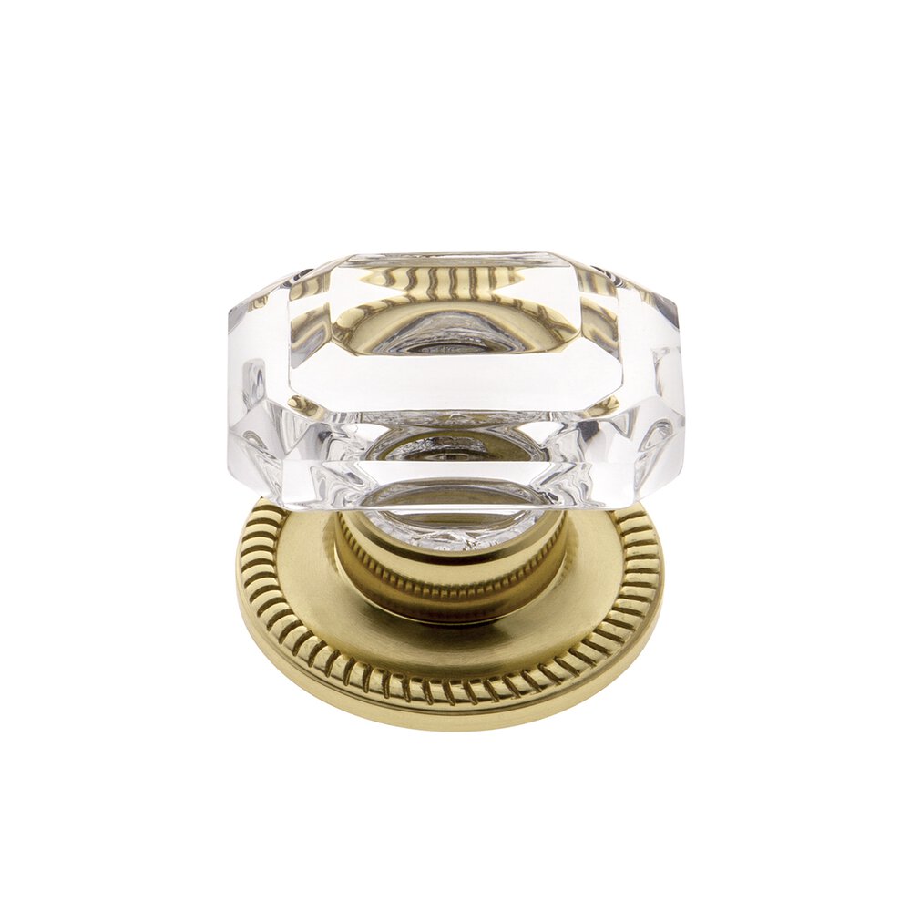 Grandeur Baguette Clear Crystal 1-9/16" Knob with Newport Rosette in Polished Brass