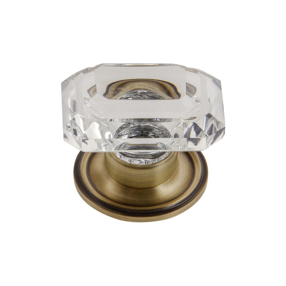 Grandeur Baguette Clear Crystal 1-3/4" Knob with Georgetown Rosette in Vintage Brass