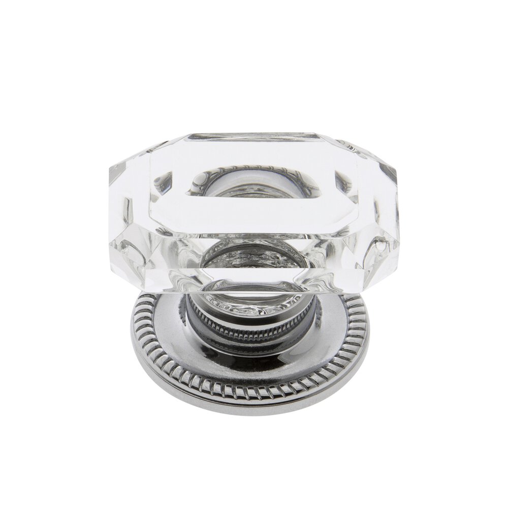 Grandeur Baguette Clear Crystal 1-3/4" Knob with Newport Rosette in Bright Chrome