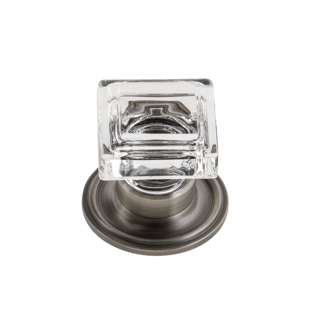 Grandeur Carre Crystal 1-1/4" Square Knob with Georgetown Rosette in Antique Pewter