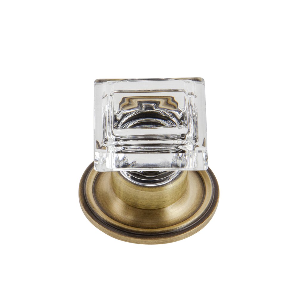 Grandeur Carre Crystal 1-1/4" Square Knob with Georgetown Rosette in Vintage Brass