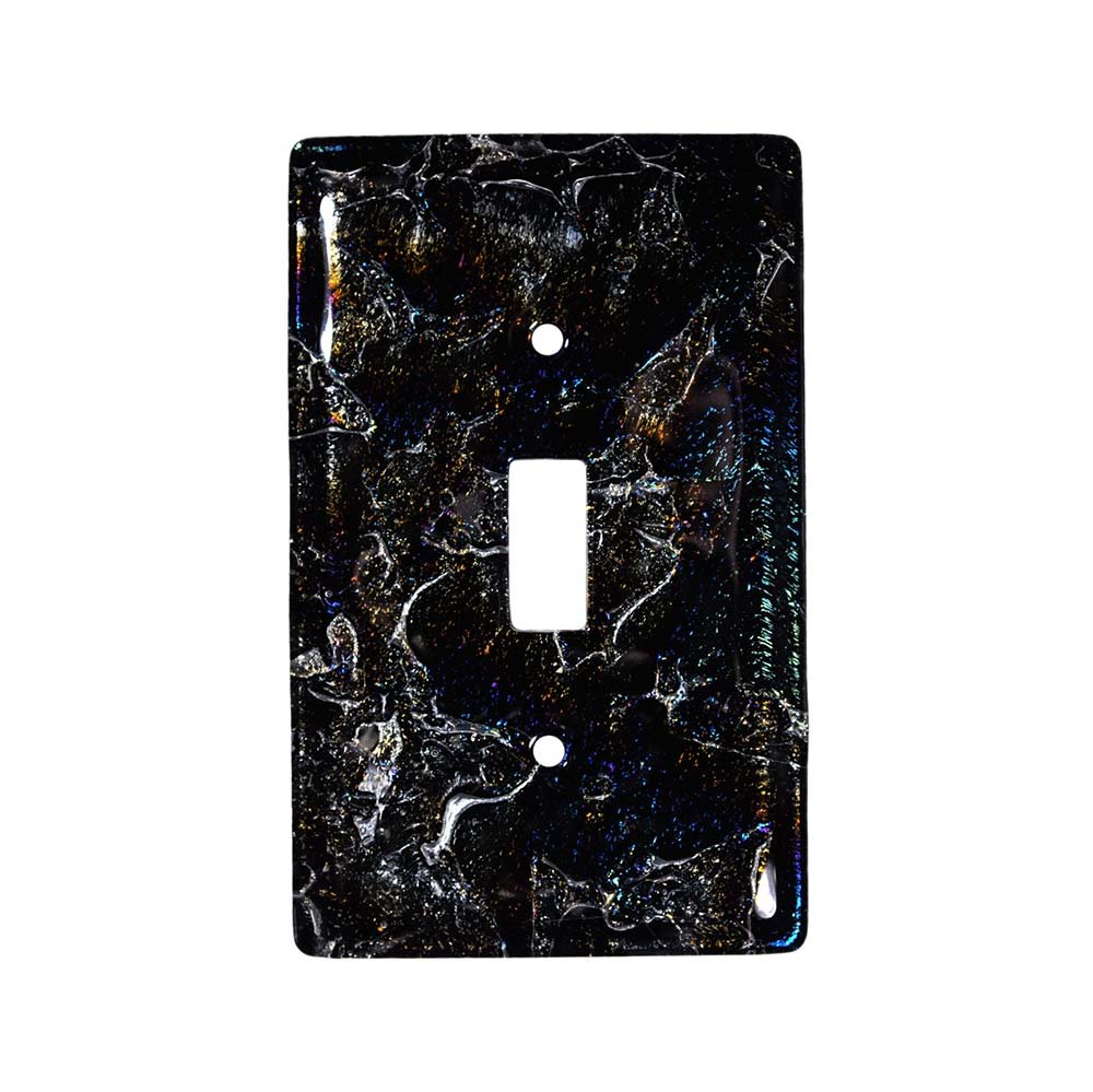 Hot Knobs Single Toggle Glass Switchplate in Fractures Black
