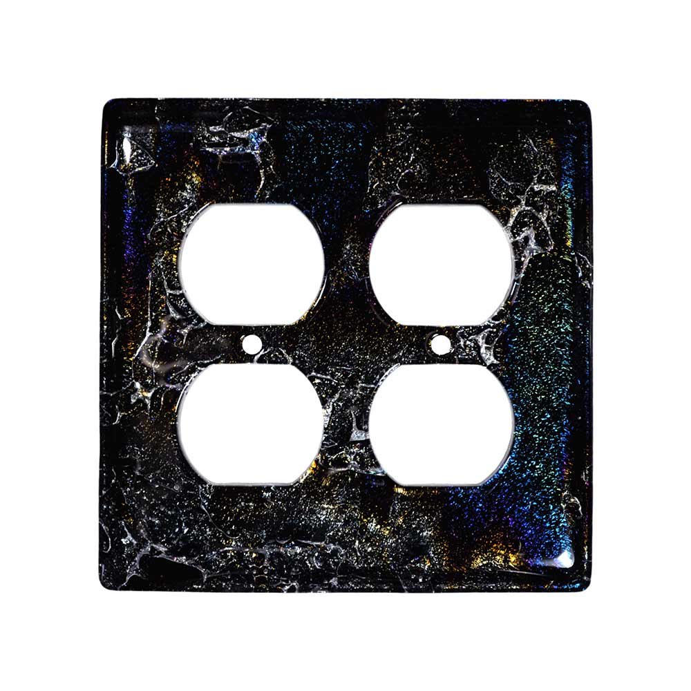 Hot Knobs Double Outlet Glass Switchplate in Fractures Black