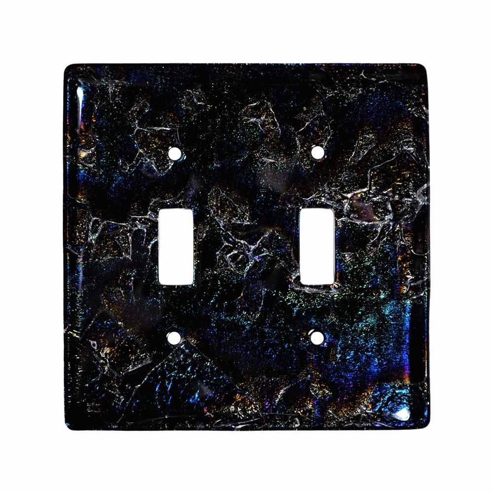 Hot Knobs Double Toggle Glass Switchplate in Fractures Black