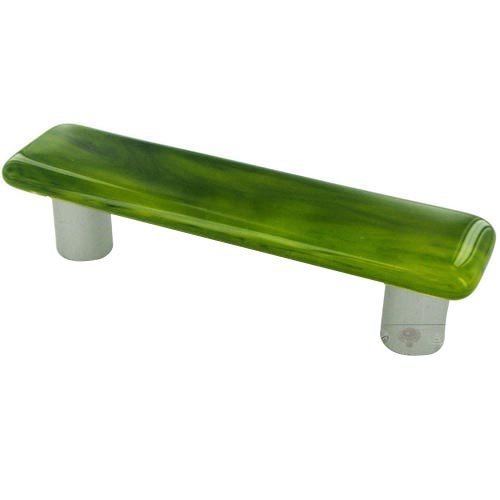 Hot Knobs 3" Centers Handle in Yellow Opal & Deep Forest Green Swirl with Aluminum base