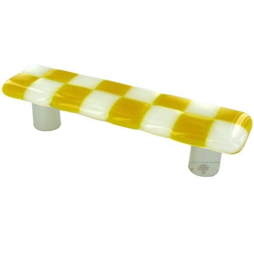 Hot Knobs 3" Centers Handle in Sunflower Yellow with White Squares with Aluminum base
