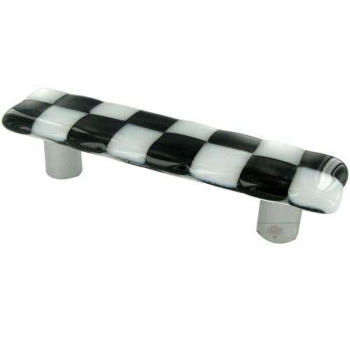 Hot Knobs 3" Centers Handle in Black with White Squares with Aluminum base